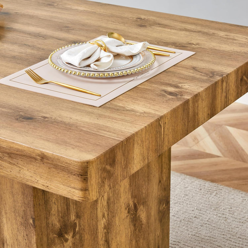 gopop Rustic Modern 79" Rectangular Dining Table, Solid Wood Farmhouse K...