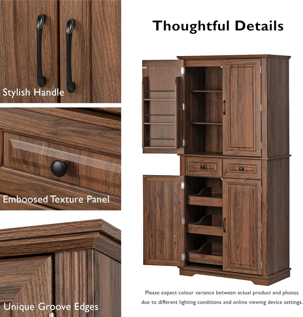 71" Tall Kitchen Pantry Cabinet, Freestanding Storage Cupboard with 3 Pu...