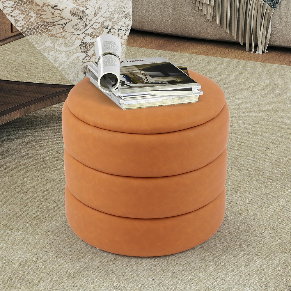 DAGONHIL Round Ottoman with Storage, PU Leather Footrest, Hidden Storage Otto...