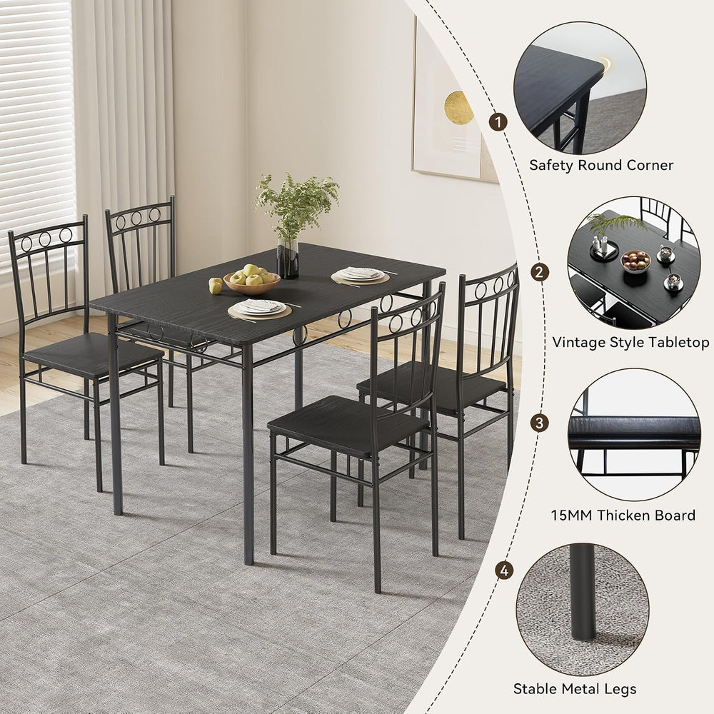 Dining Table Set for 4, 5-Piece Kitchen Table and Chairs, Rectangular Dining ...