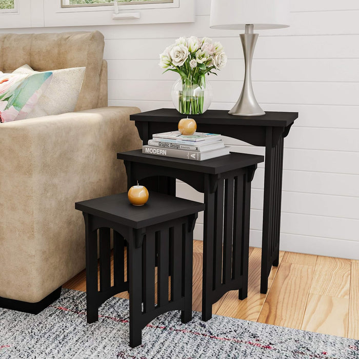 Lavish Home Nesting Tables, Black, Set of 3, 21.5”/15.75”/10.75” | Traditional Living Room Coffee Tables or Nightstands with Mission Style Legs, Living Room Furniture