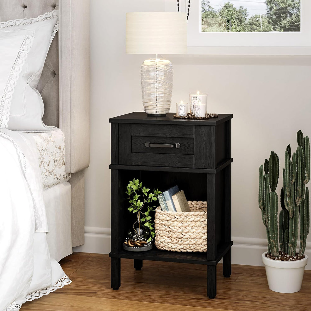 Black Nightstand with Drawers,Small Night Stand,Black Bedside Table
