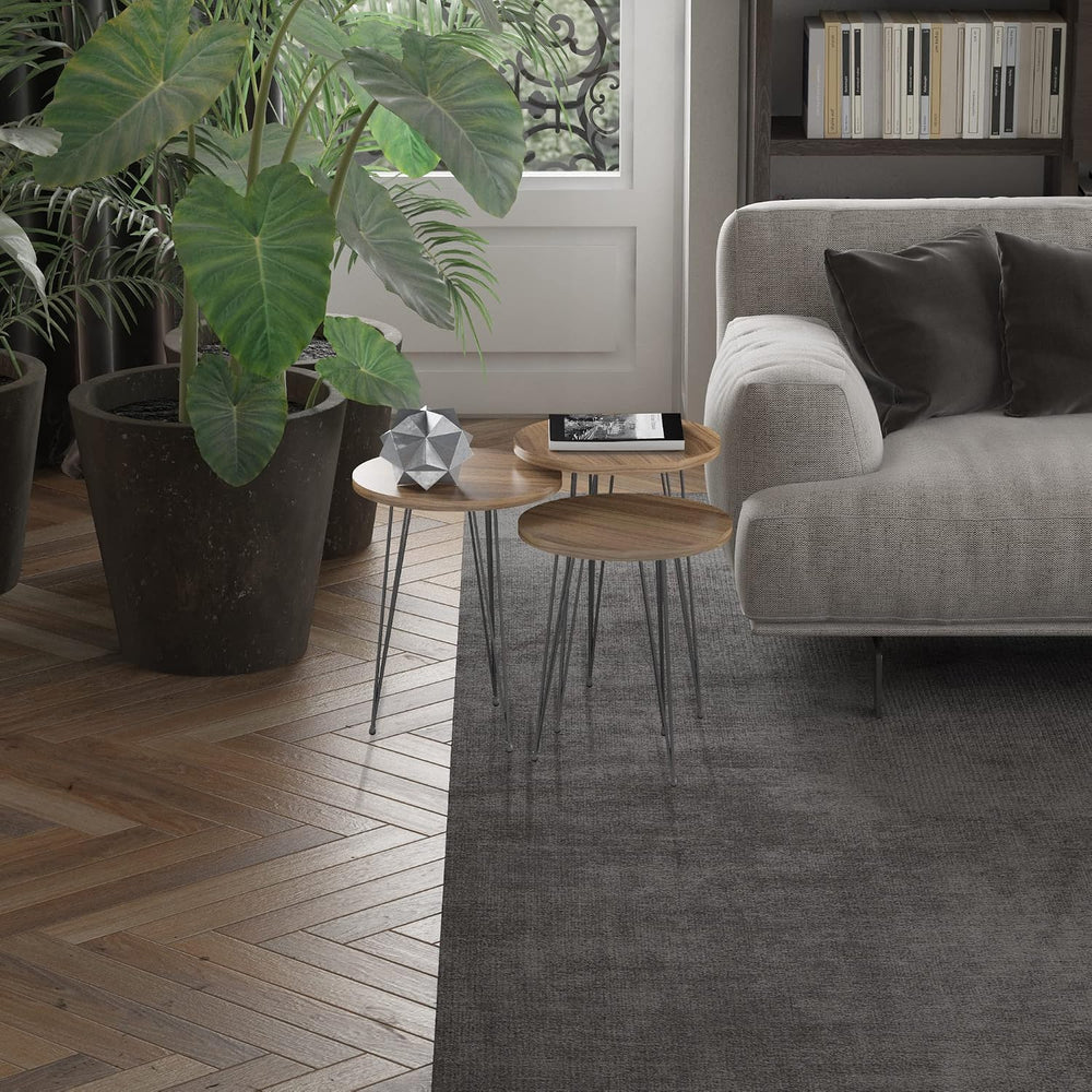 Round Nesting Set of 3, Modern Woodgrain Look Base for Living Room Coffee Tab...