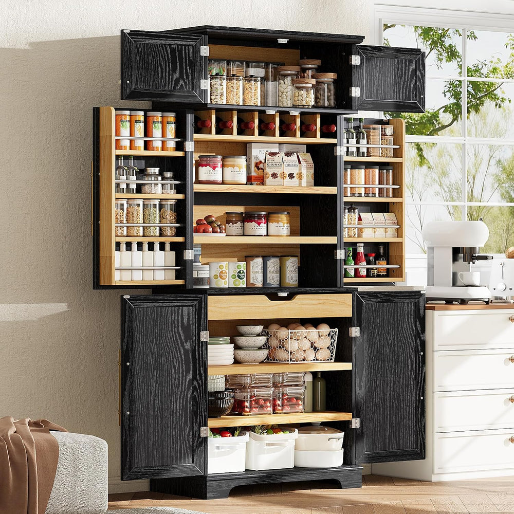 Virubi 78" Farmhouse Tall Kitchen Pantry Cabinet, Wood Storage Cabinets ...