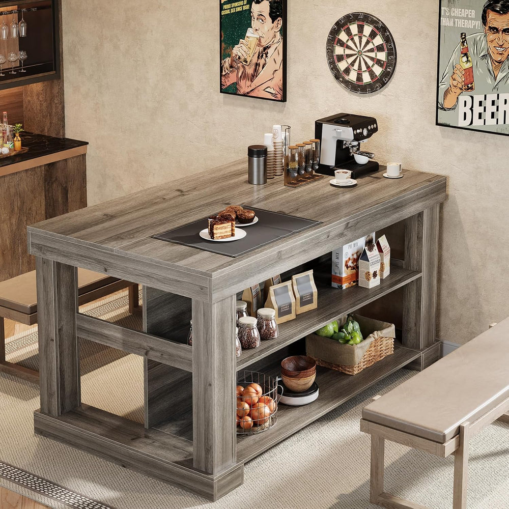 Tribesigns Rectangular Bar Table, High Top Pub Table with 3 Shelves