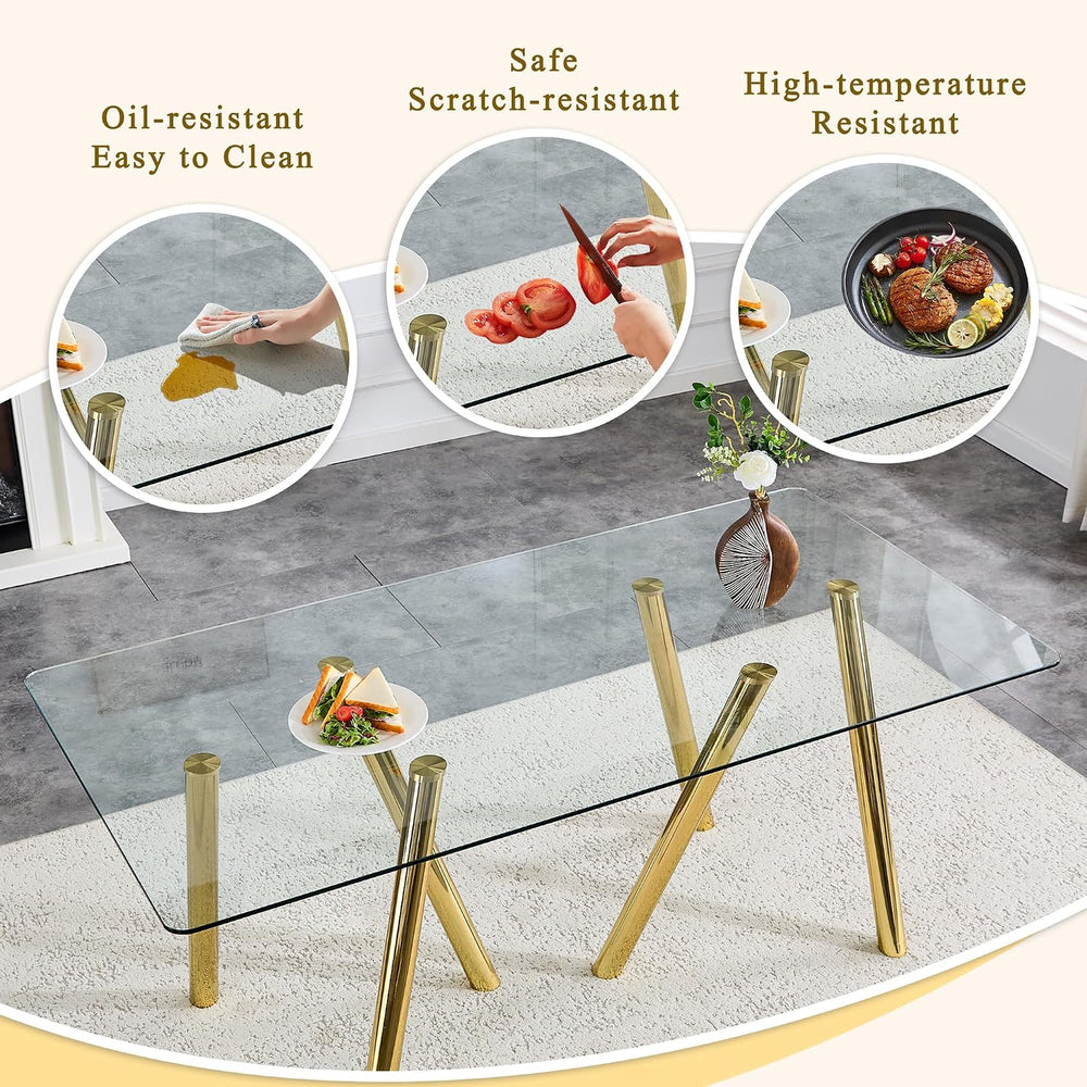 71" Glass Gold Dining Table for 6-8, Modern Dining Room Table with 0.39&...