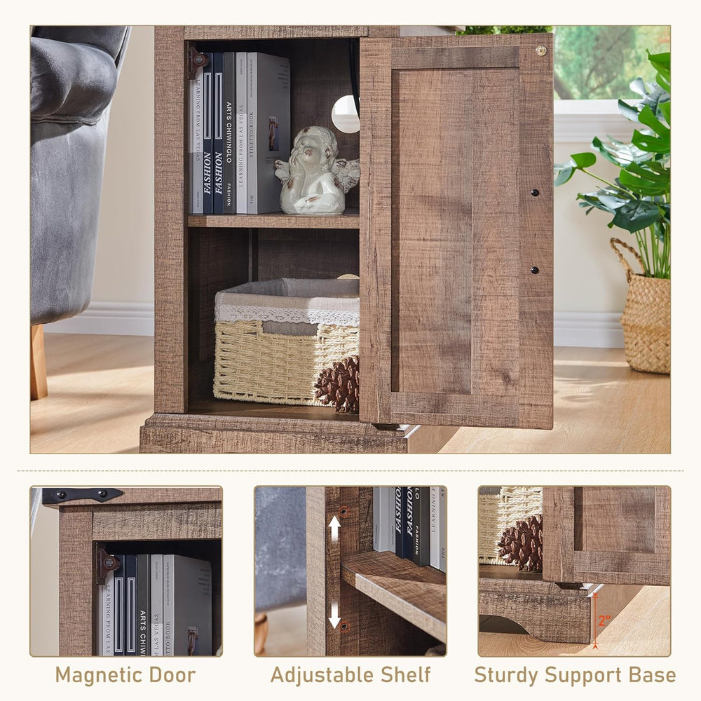 JXQTLINGMU Farmhouse Nightstand Set of 2 with Charging Station, 17"D Rec...