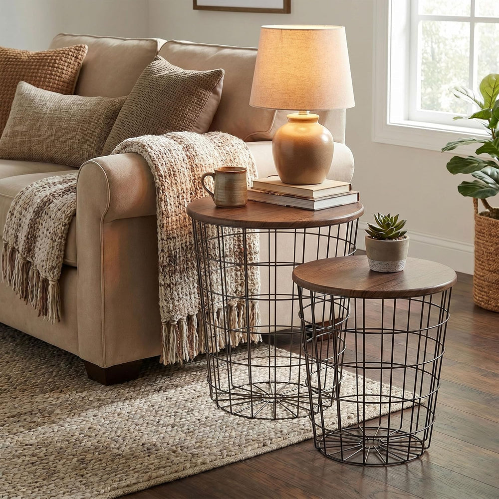 Lavish Home End Tables - Round Nesting Tables Set of 2, Brown/Black | 17.5”/1...