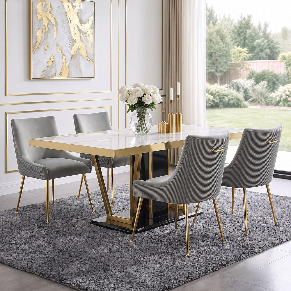 WUTUTUEE Velvet Dining Chairs Set of 4 Gold Legs,Upholstered Velvet Accent Ch...