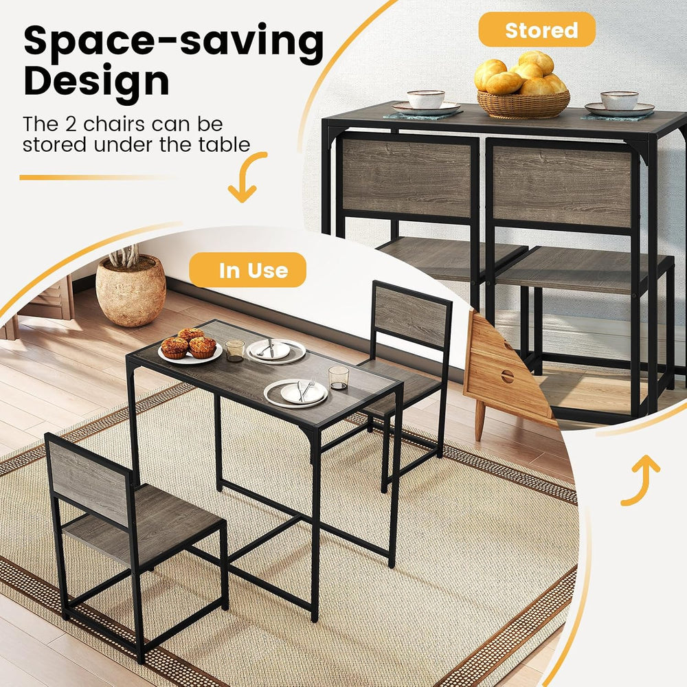 COSTWAY 3-Piece Small Dining Table Set for 2, Industrial Dinette Set with Stu...