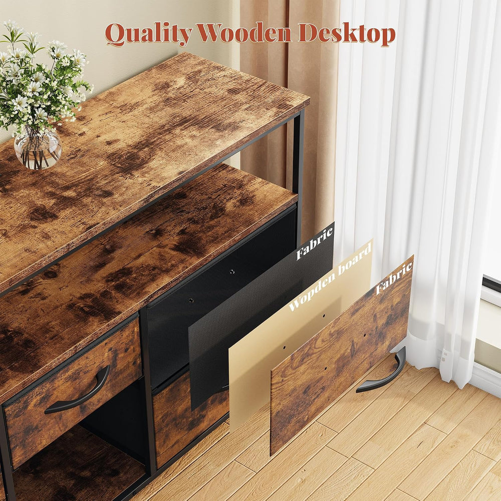 EnHomee TV Stand for Bedroom with LED & Outlets, 5-Drawer Storage, Brown ...