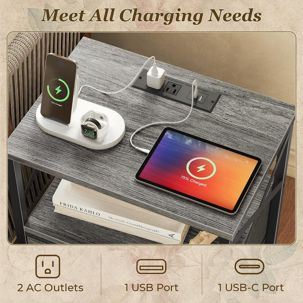 Huuger Night Stand with Charger Station, USB-C Port, End Table