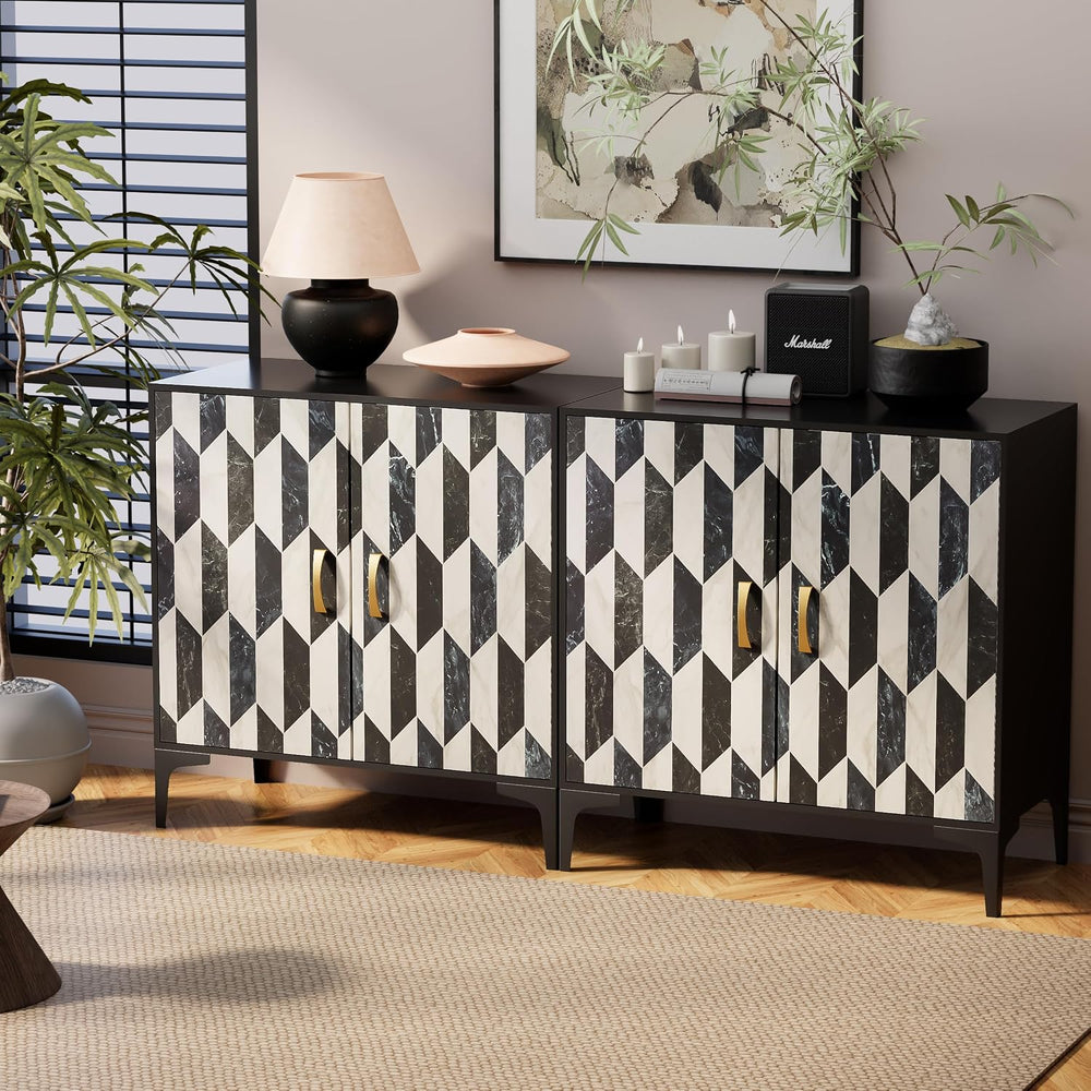 Anbuy Faux Marble Doors Sideboard Buffet Cabinbet with Storage Dining Room Bu...