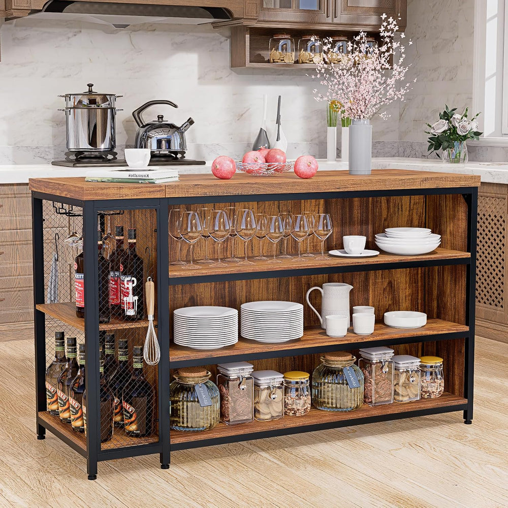55" Kitchen Island with Seating & Storage, Farmhouse Island Table wi...
