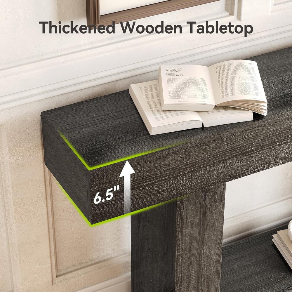 LITTLE TREE 63 Inches Long Console Table, 2-Tier Farmhouse Sofa Table Behind ...