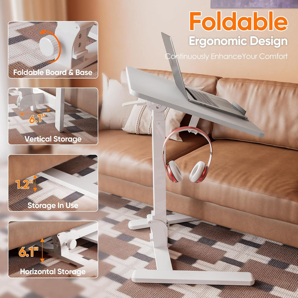 Monomi 25“ Mobile Folding Desk,Pneumatic Sit-Stand Table,No Assembly,White