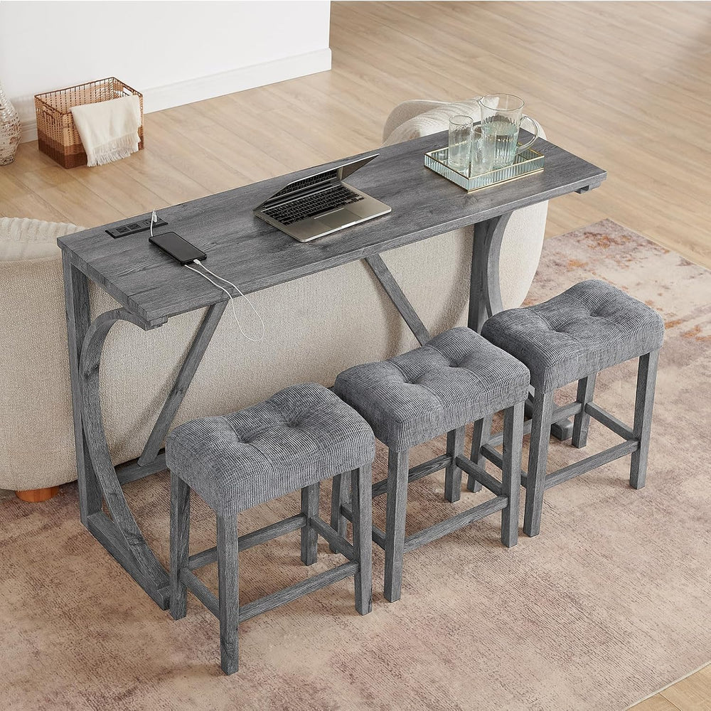 59" Dining Bar Table Set with Power Outlet, Behind Couch Sofa Table with...