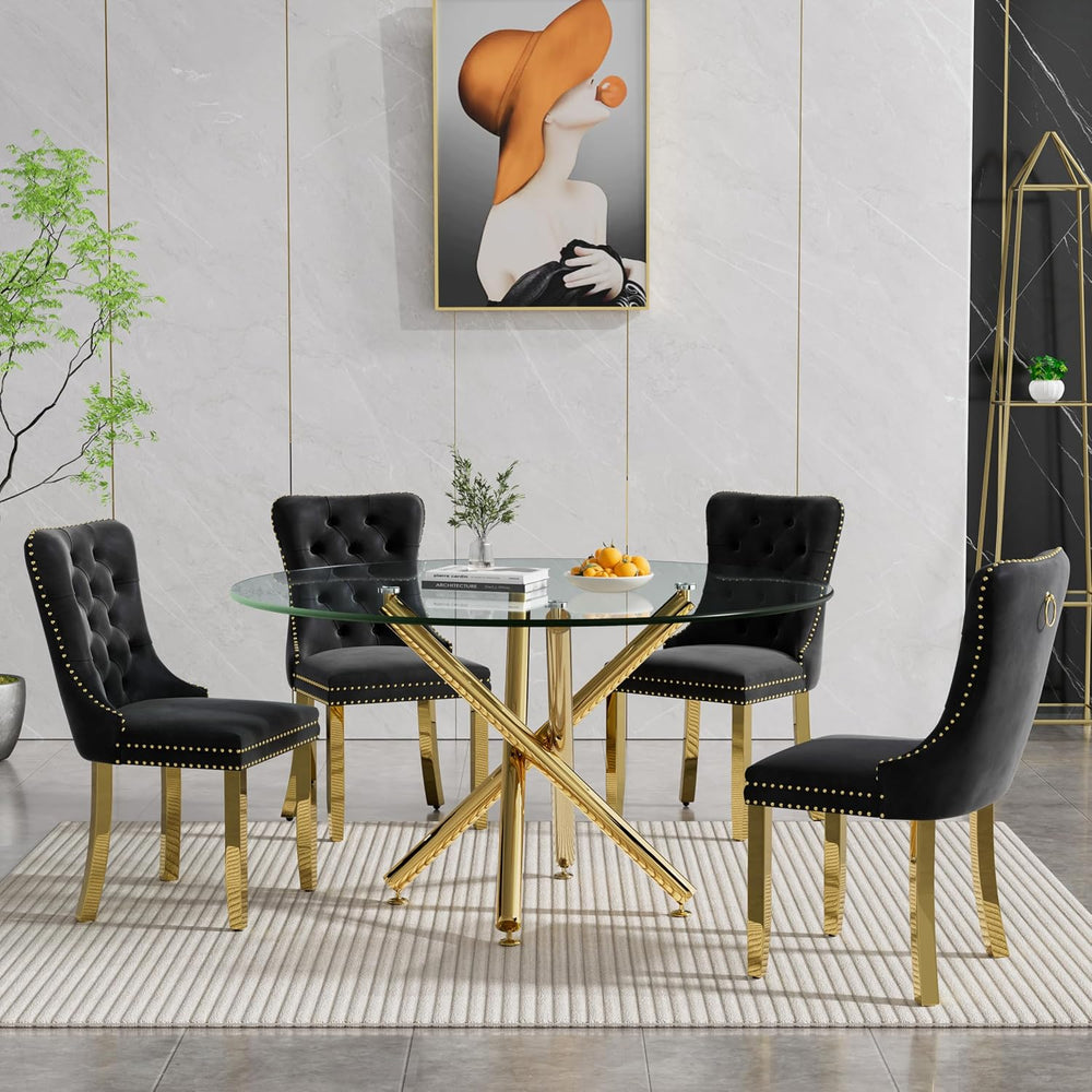Round Glass Dining Table Set for 4, Small Kitchen Table Set for 4, 47" C...