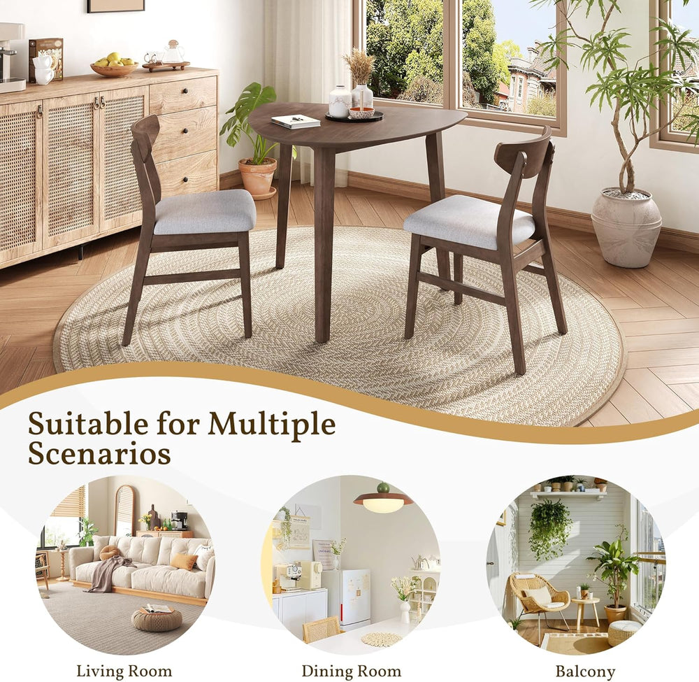 P PURLOVE Modern 3 Piece Table Set, Triangular Table and 2 Curved Wood Chairs...