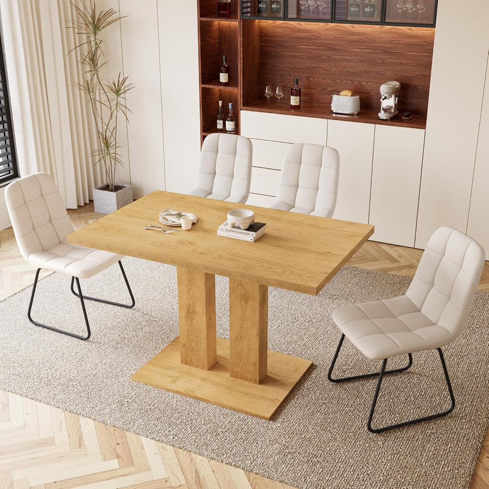 HIPIHOM Dining Table Set for 4, 46'' Table+4 U-Shaped White Chairs