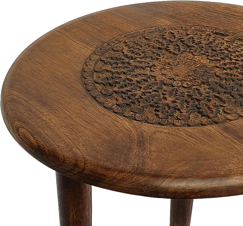 TUP THE URBAN PORT AMA 22 Inch Side End Table, Round Top, Indian Mandala Flor...