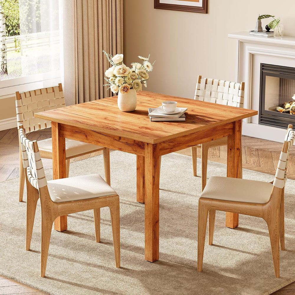 LITTLE TREE 39 Inches Square Dining Table for 4 People, Brown Wooden Kitchen ...