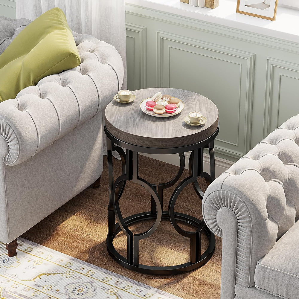 Tribesigns Round End Table, Industrial Side Table with Metal Hollow Frame, Sm...