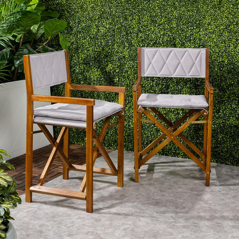 JONATHAN Y Waldo Foldable Acacia Wood Director Chair Set of 2, Cloud Gray