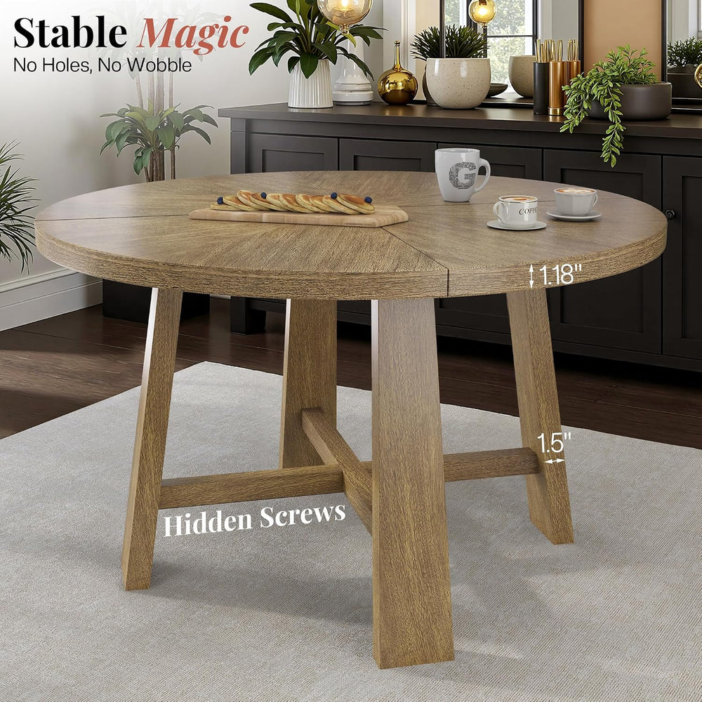 Jocisland Round Table Dining Set for 4, Solid Wood Mid-Century Mordern | Roun...