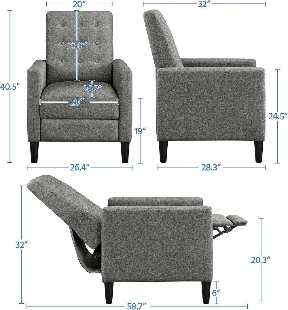 Yaheetech Fabric Recliner Chair with Adjustable Back & Footrest, Mid-Cent...