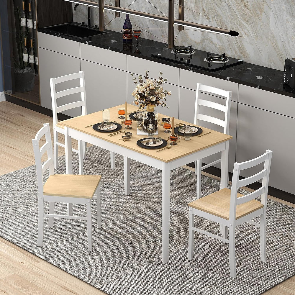 GOFLAME 5 Piece Dining Table Set for 4, Farmhouse Kitchen Table and 4 Chairs ...