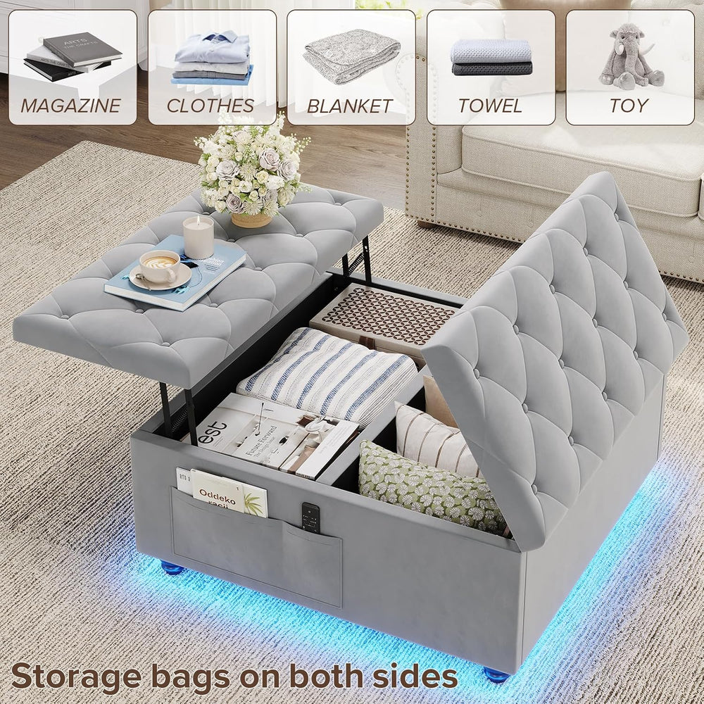 Dnxao Ottoman Coffee Table with Storage and Tray for Living Room, Gray | Tuft...