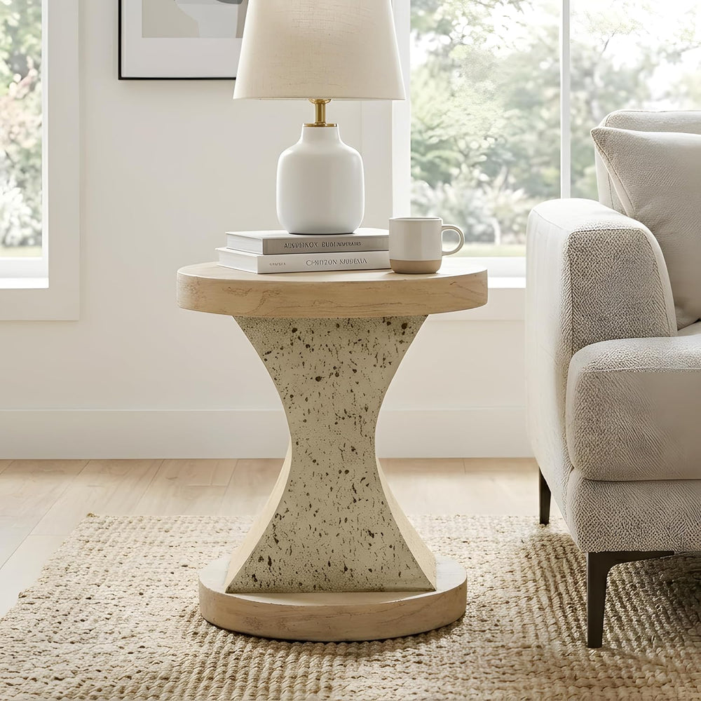 FESTIVITY 17.91" Round MGO Side/End Table with Natural Stone & Wood-...