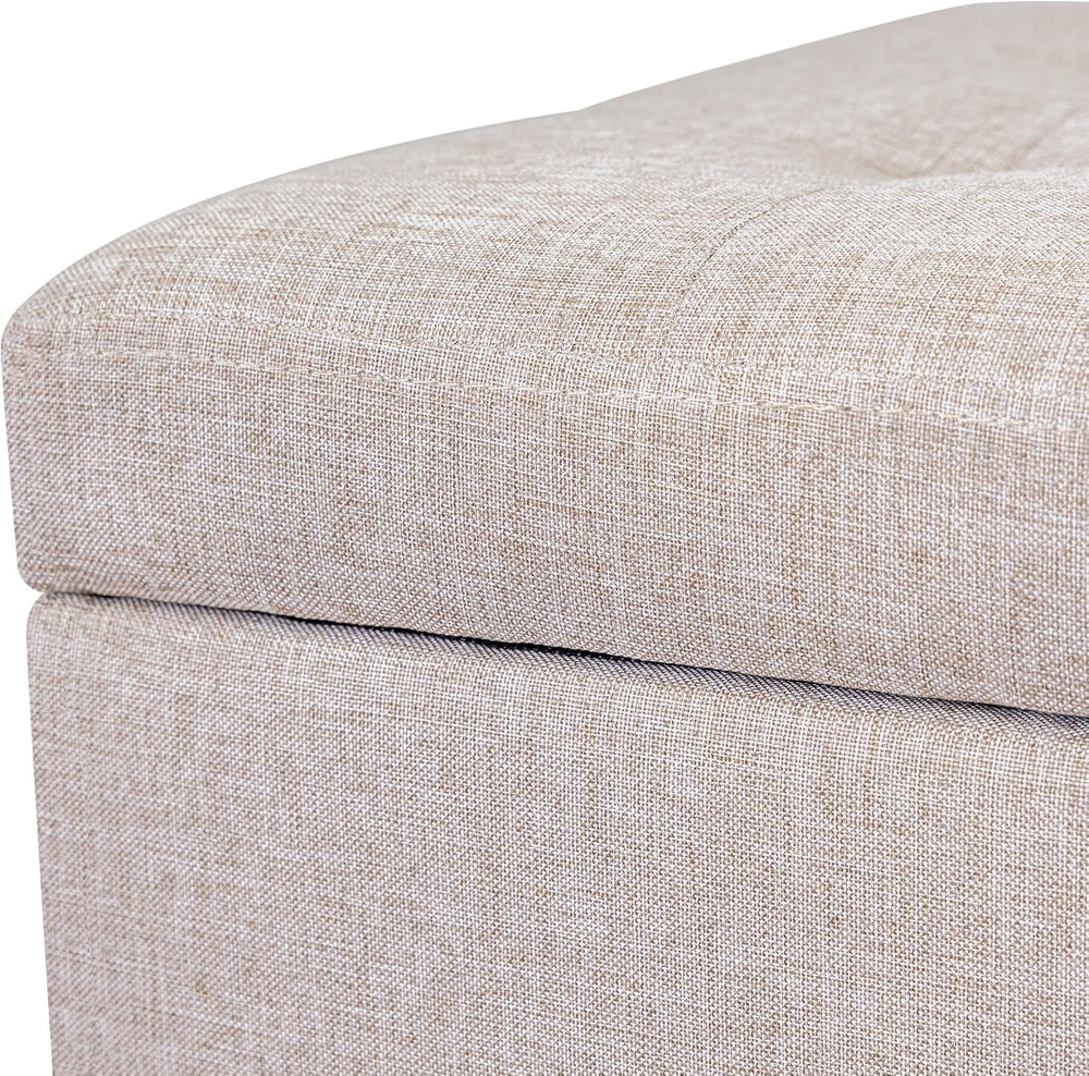 Adeco 18 Inch High Cube Ottoman Storage, Linen Chair Foot Stools, Upholstered...
