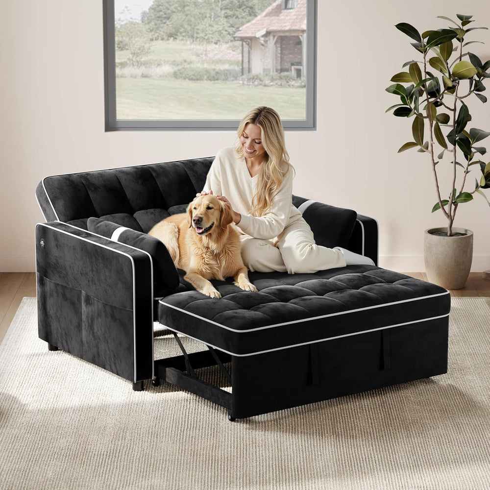 Yaheetech 3 in 1 Sofa Bed Convertible Velvet Sofa Pull Out Couch Folding Love...