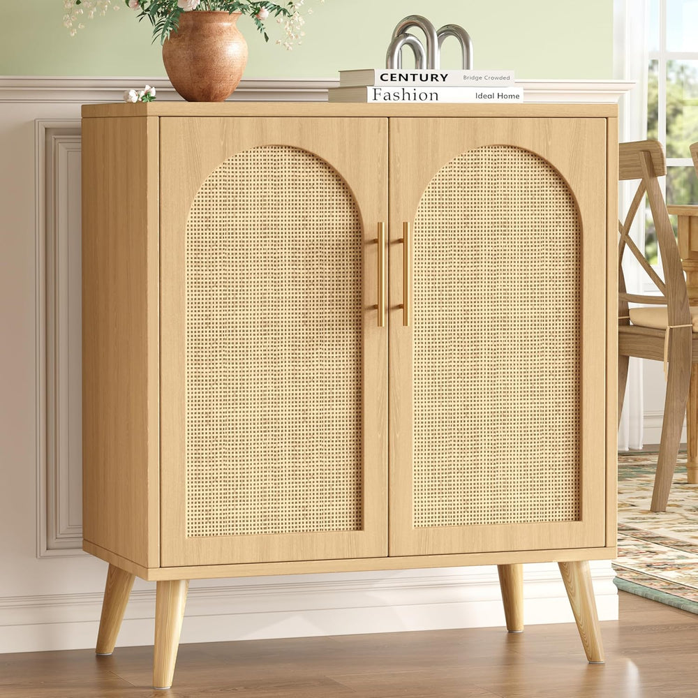 15.7"D Rattan Buffet Sideboard Cabinet with Storage, Modern Accent Cabin...