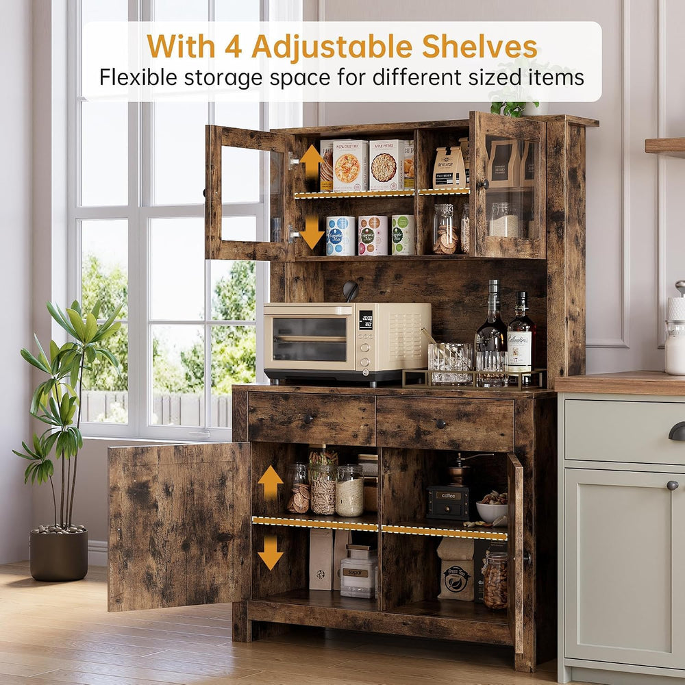 Kitchen Pantry Storage Cabinet with Microwave Stand & Coffee Bar Cabinet,...