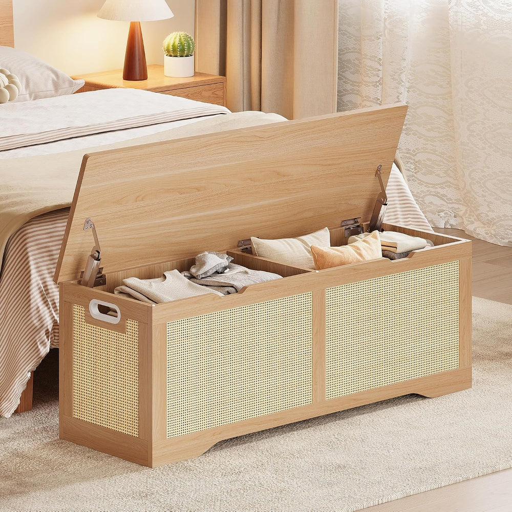 LIKIMIO 47.2" Rattan Storage Ottoman Bench Chest, Rustic Wood | Vintage ...
