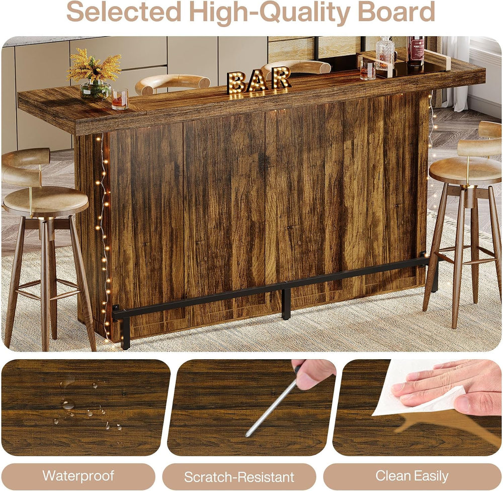 Tribesigns 4-Tier Bar Table, 70.9-Inch Large Home Bar Unit, Brown | with Stor...