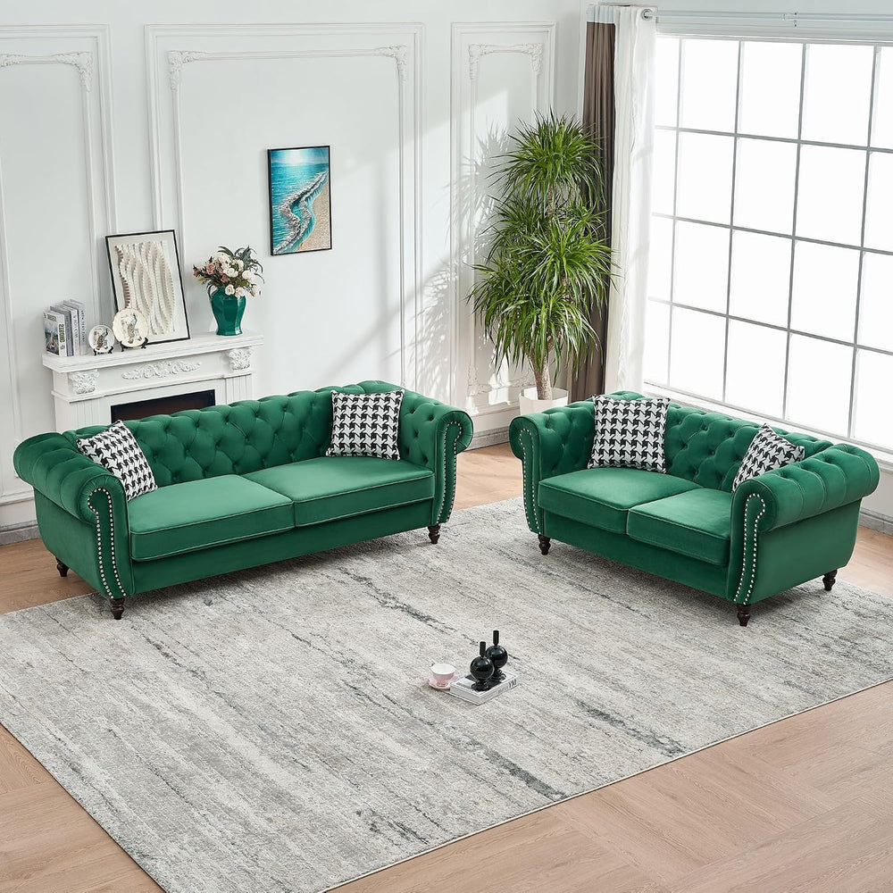 Chesterfield Velvet Combination Sofa, Mid Century 3-Seater and Loveseat Sofa ...