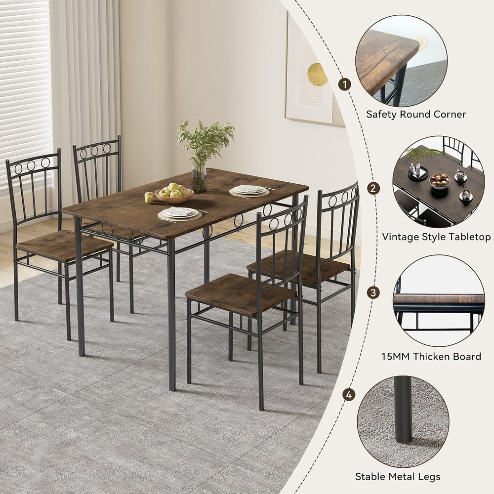 Dining Table Set for 4, 5-Piece Kitchen Table and Chairs, Rectangular Dining ...
