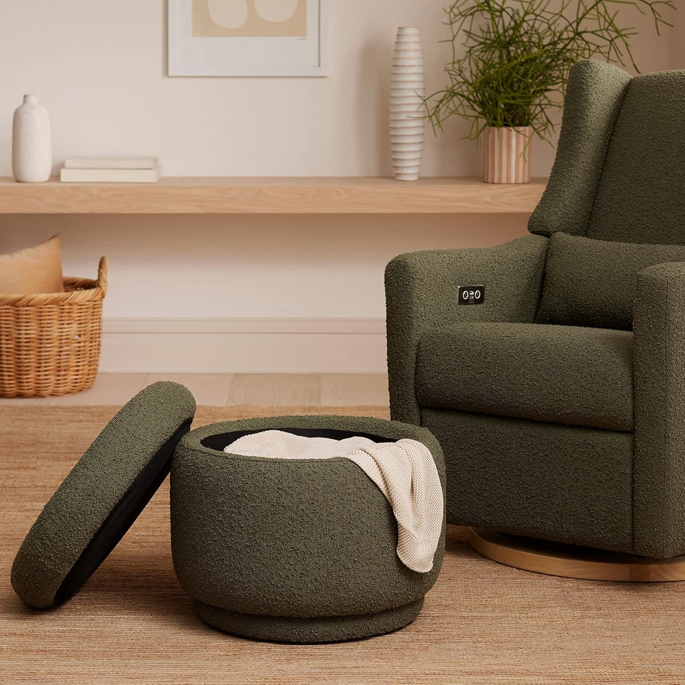 Enoki Storage Ottoman in Olive Boucle, Greenguard Gold Certified