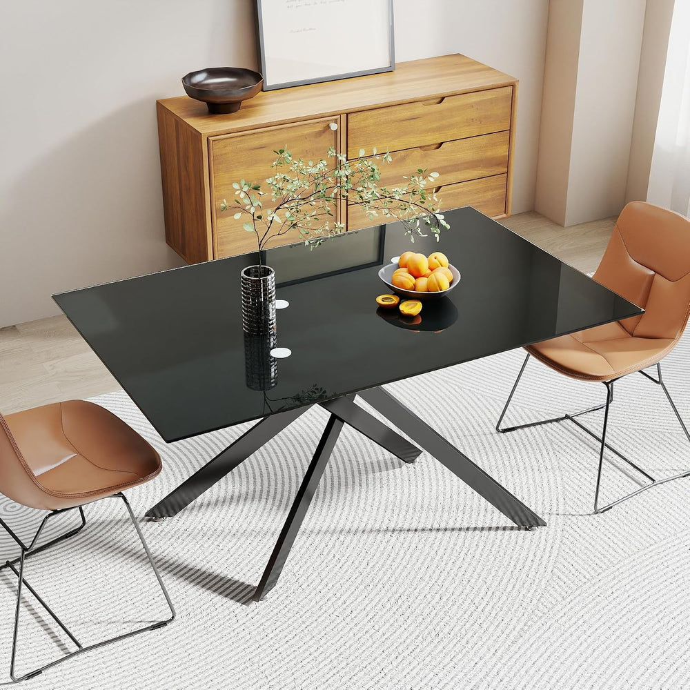 51.2" Glass Dining Table for 2-4 People, Modern Kitchen Table with Black...