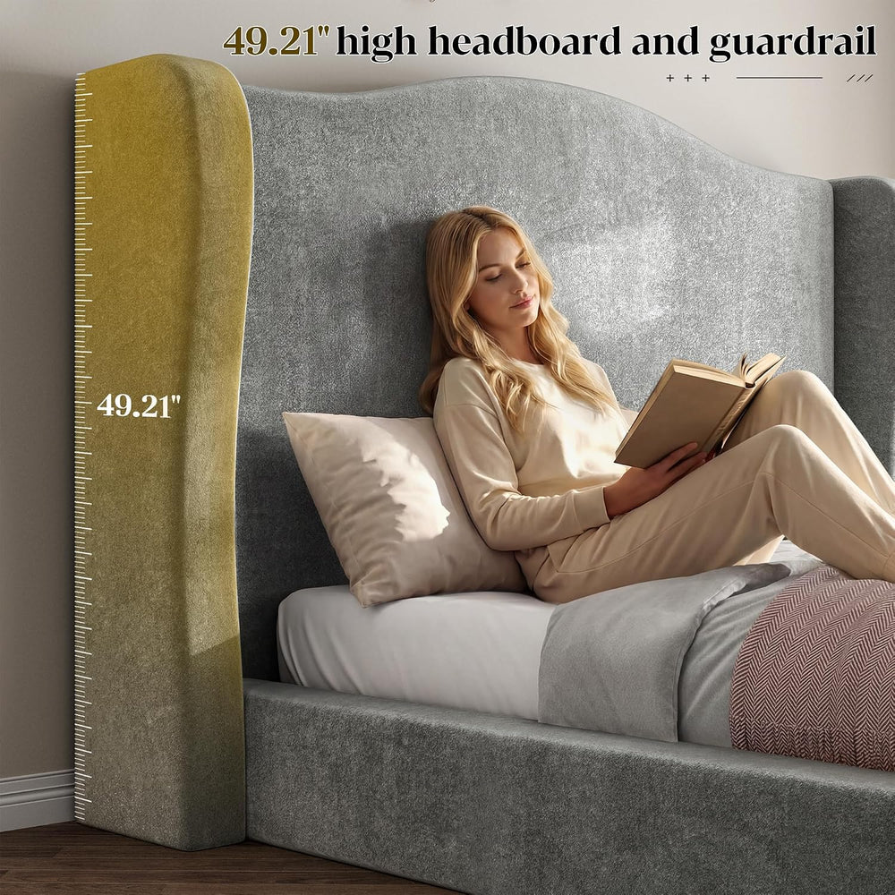 Homkdom 49" Cloud Bed Frame King Size with Tall Wingback Headboard