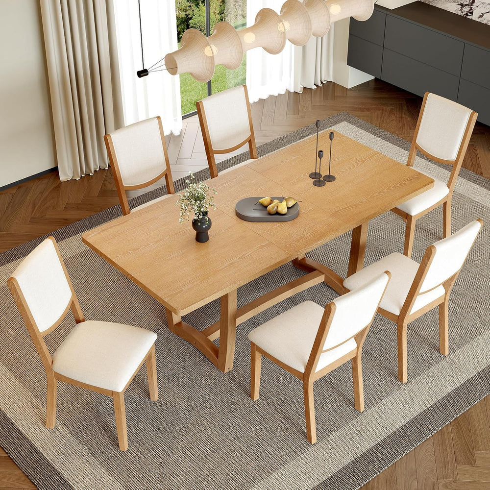 Merax 60"-78" Expandable Dining Table Set for 6, Large 7-Piece Soli...