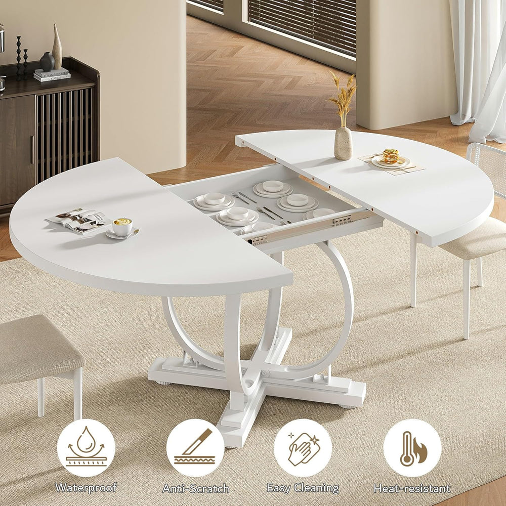 Einhomn 59" Extendable Round Dining Table for 4-6, Modern Oval Kitchen T...