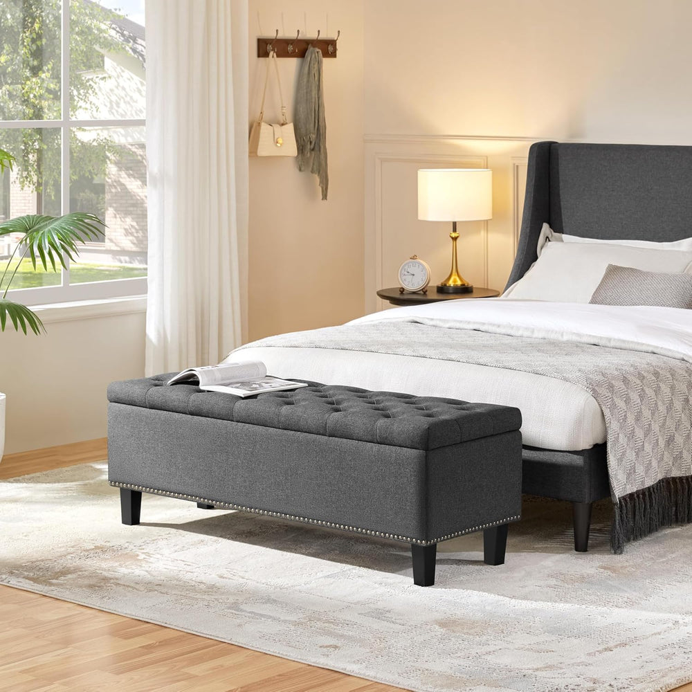 Yaheetech 49in Square Storage Ottoman Coffee Table with Nailhead, Dark Gray |...