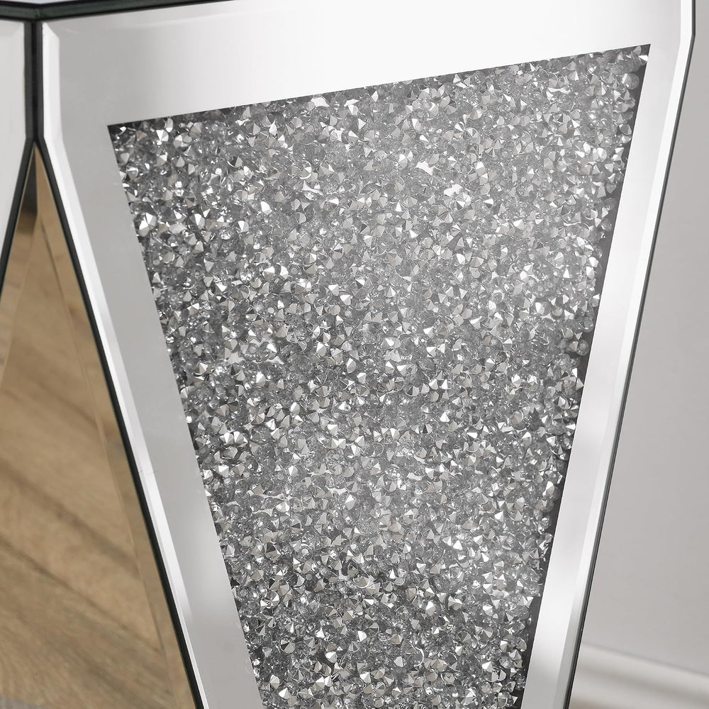 SOFTSEA Mirrored Square End Table with Crushed Diamond Design, Silver Inverte...