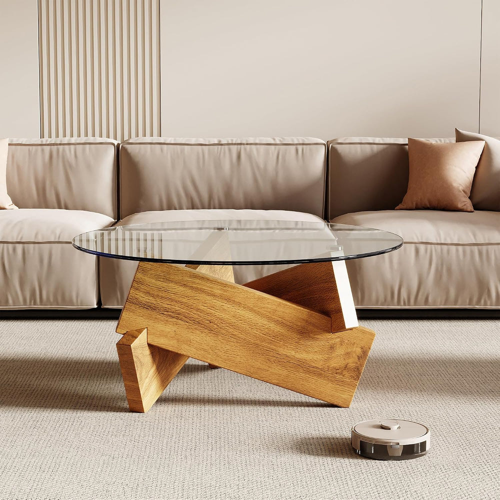 Honyee Modern Round Coffee Table, 30.7" x 30.7" x 16.1" Temper...