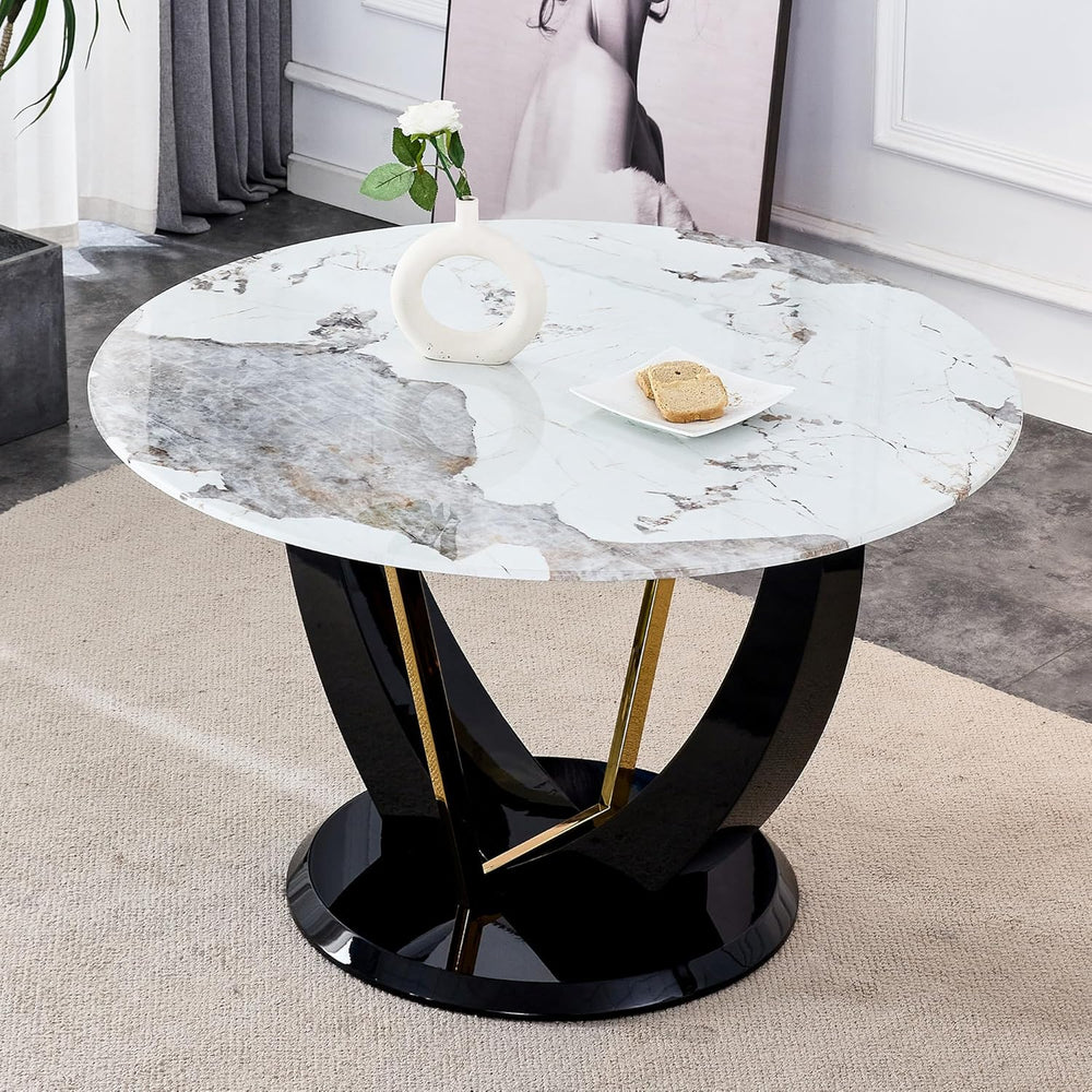 JUFU 48 Inch Round Dining Table for 4 to 6, Faux Marble Look, Modern Circle K...